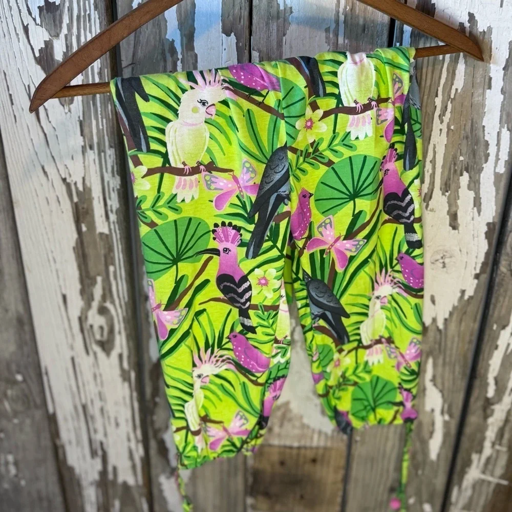 Up Baby Tropical Birds 2 piece set size 8 Girls Ruffle Shoulder & Pants NWT